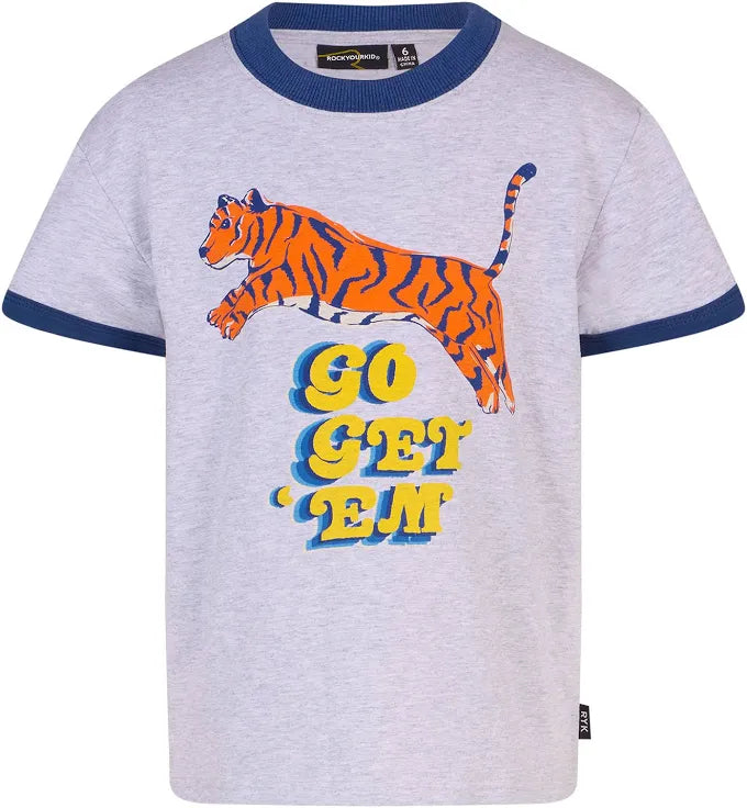 Rock Your Baby Go Get Em retro ringer tee in grey marle
