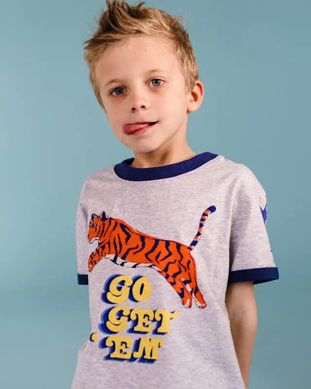 Rock Your Baby Go Get Em retro ringer tee in grey marle