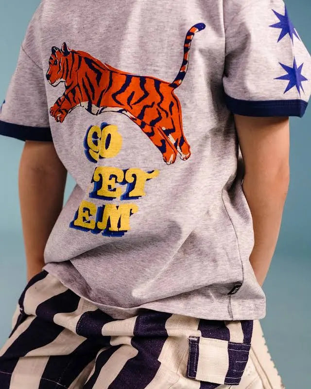 Rock Your Baby Go Get Em retro ringer tee in grey marle