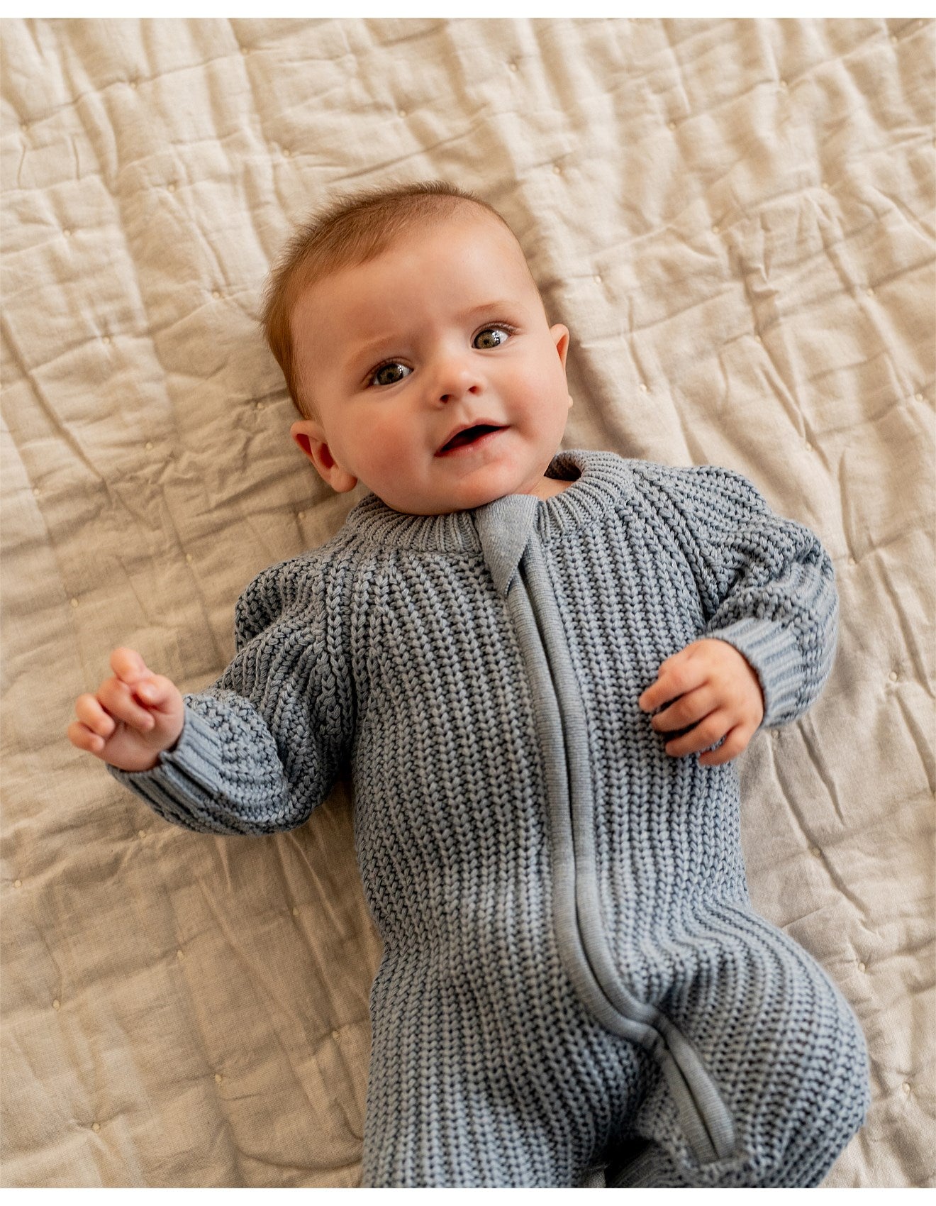 BEBE BLUE KNITTED ZIP ROMPER