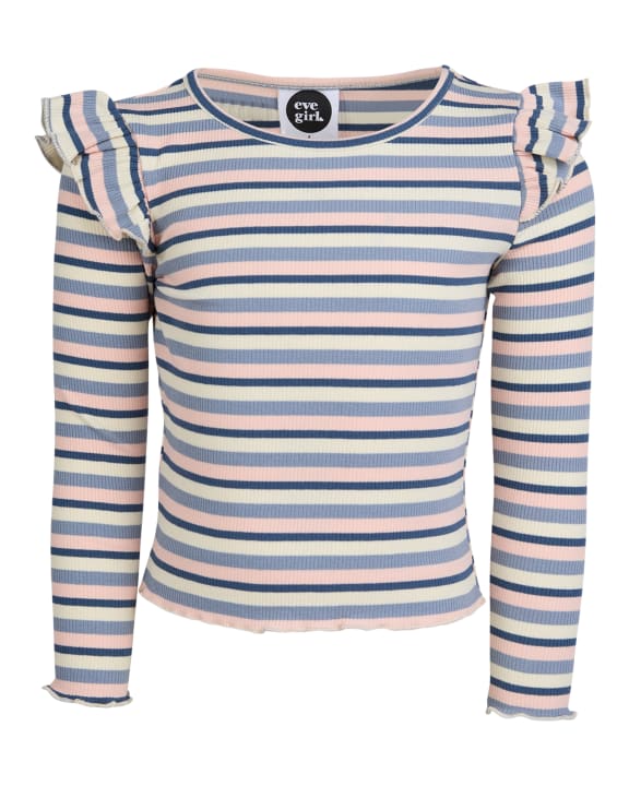 Eve Girl Annie Frill Long Sleeve Rib T-shirt  in Blue