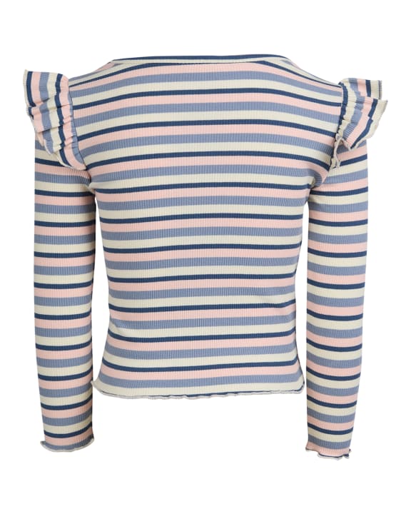 Eve Girl Annie Frill Long Sleeve Rib T-shirt  in Blue