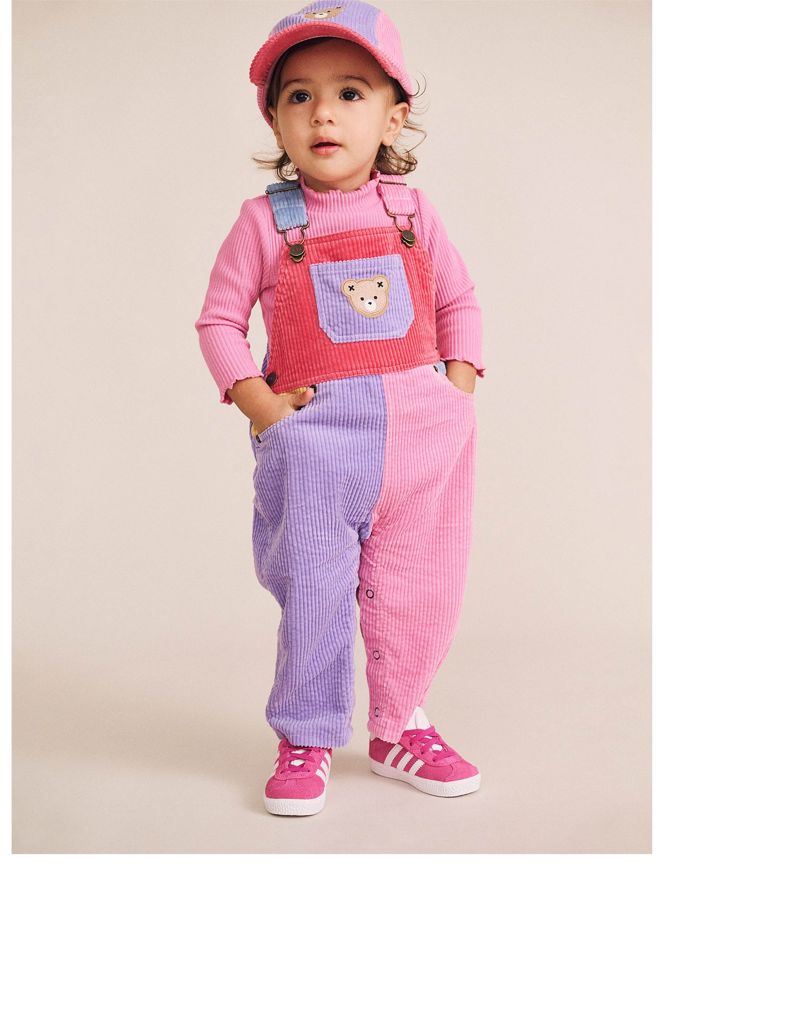 Huxbaby colour block girl cord overalls