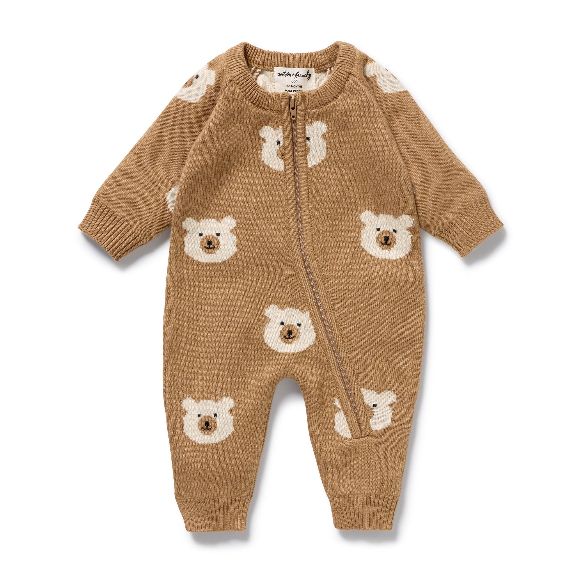 Wilson & Frenchy Beary Cute organic knitted jacquard grow suit