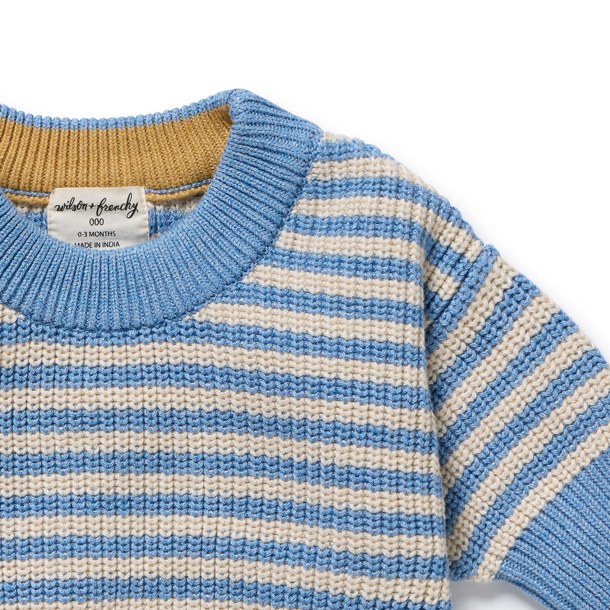 Wilson & Frenchy organic knitted stripe jumper in frosted blue