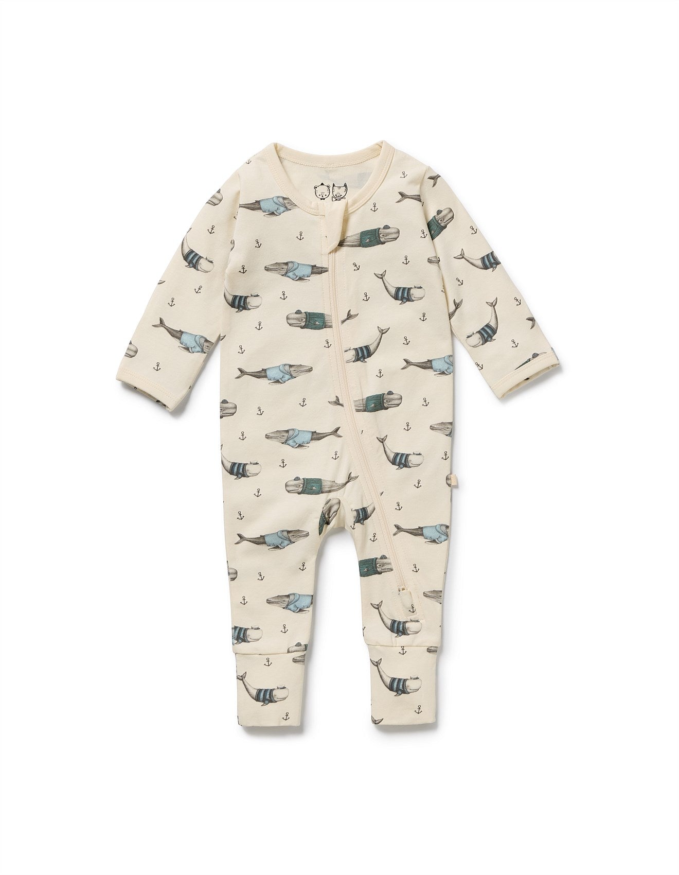 Wilson & Frenchy Organic Zipsuit with Feet in Wooly Whales