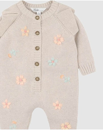 BEBE FERN HAND EMBROIDERED ORGANIC KNIT ROMPER