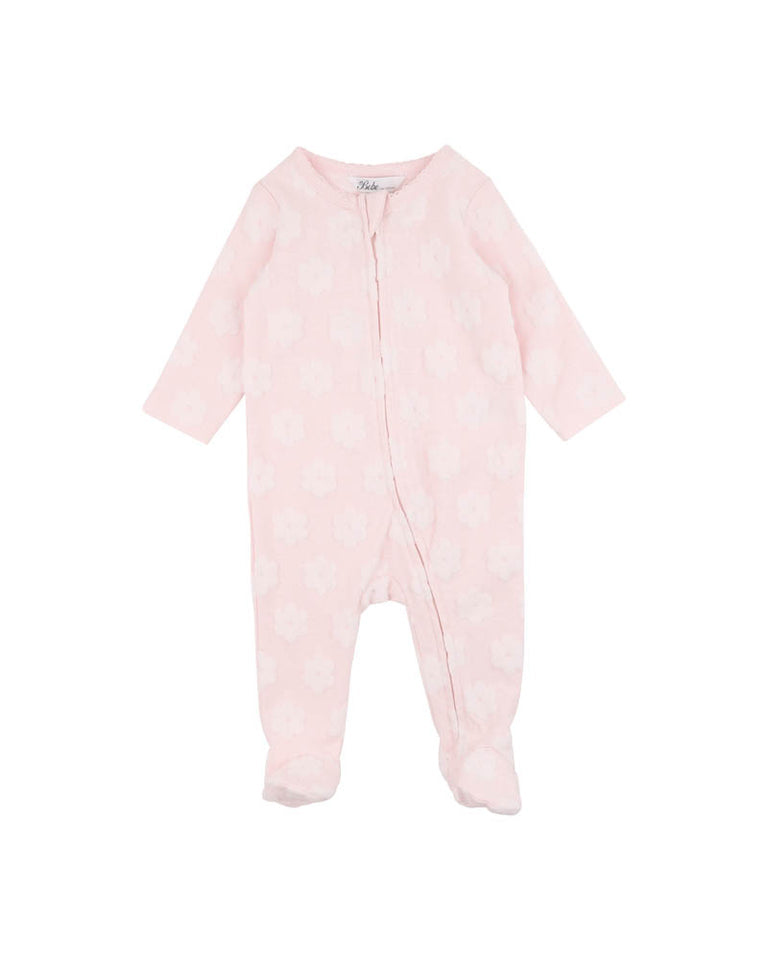 BEBE PINK FLOWER ORGANIC JACQUARD LS ONESIE