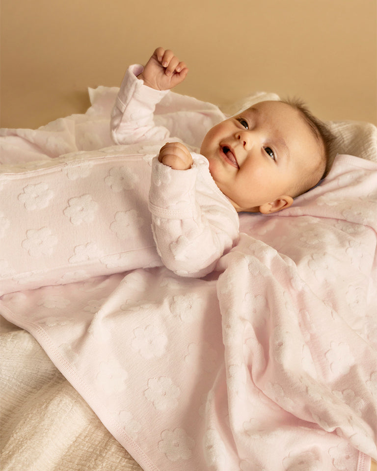 BEBE PINK FLOWER ORGANIC JACQUARD LS ONESIE