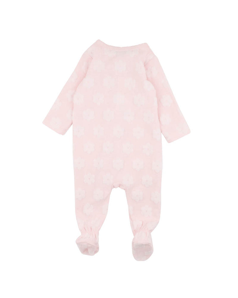 BEBE PINK FLOWER ORGANIC JACQUARD LS ONESIE