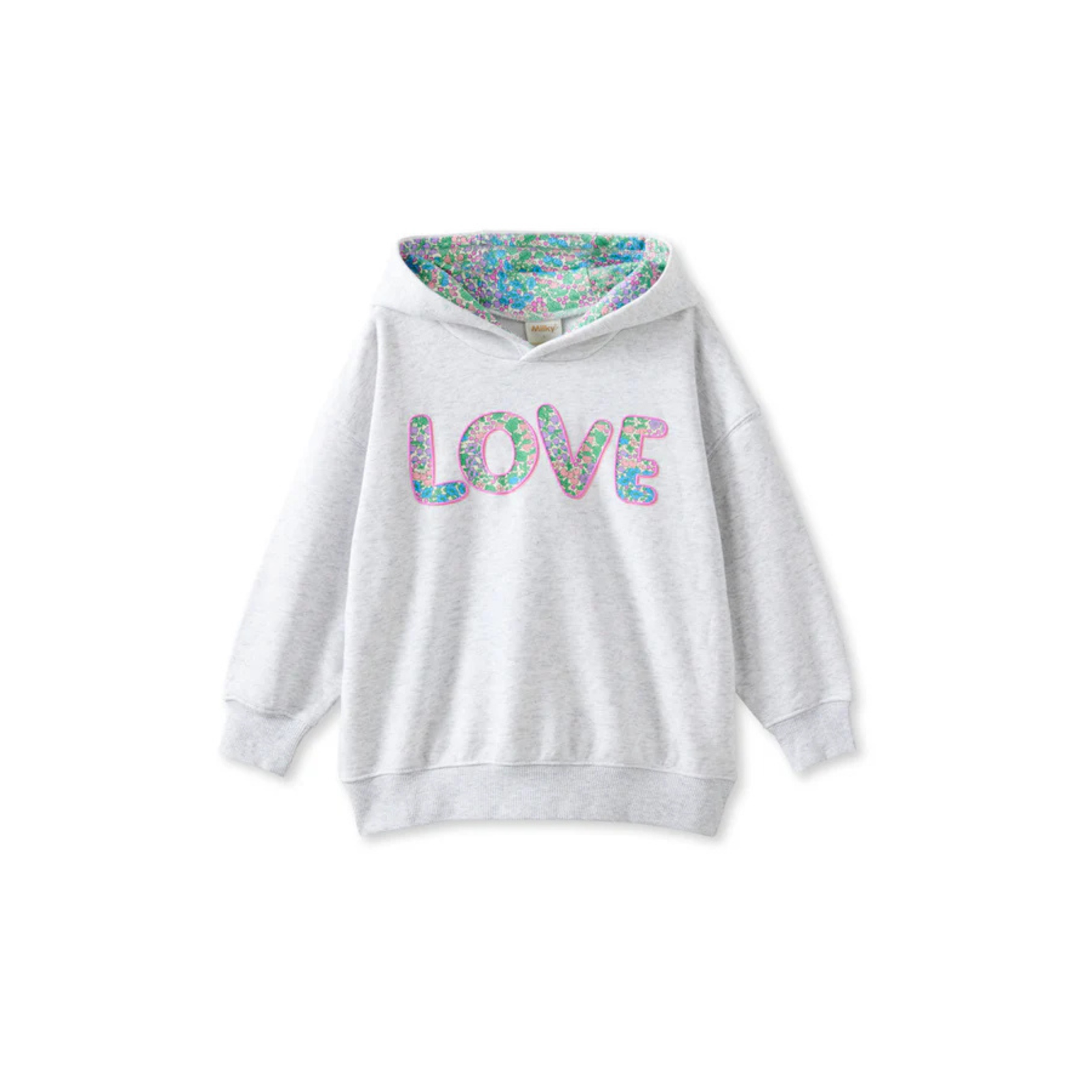Milky Big Love Hoodie in Silver Marle/ Floral