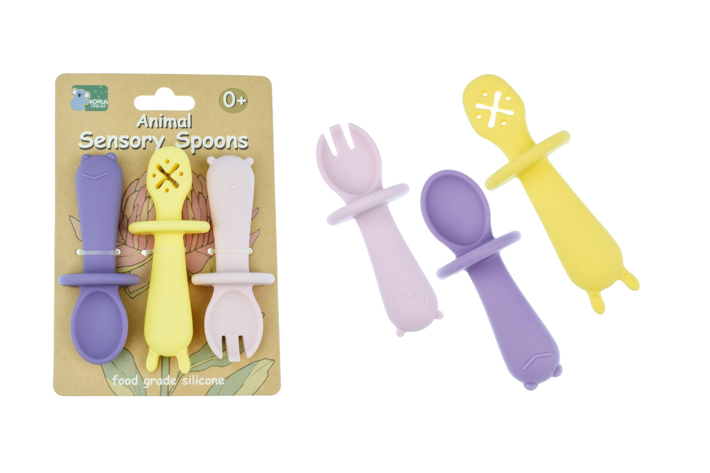 SENSORY SILICONE ANIMAL SPOONS - PINK MULTI
