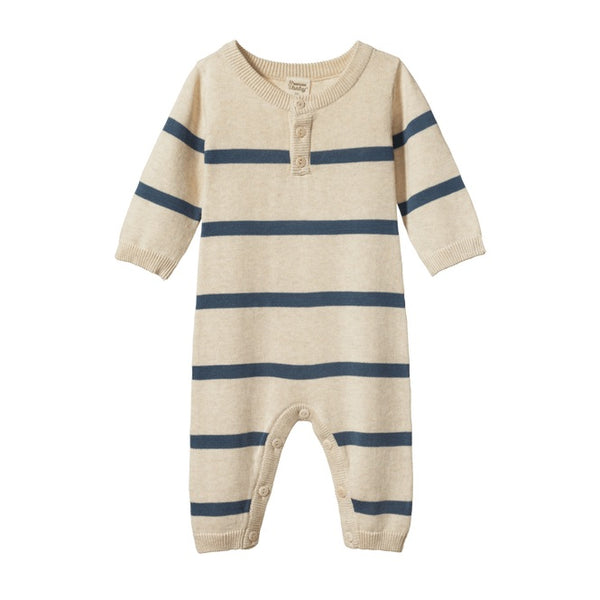 Nature Baby Lou suit in oatmeal marle and blue stripe
