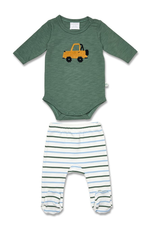 Marquise Green Car Bodysuit with Stripe Footed Legging set