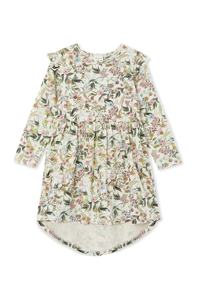 Milky wildflower hi low dress in multi colour