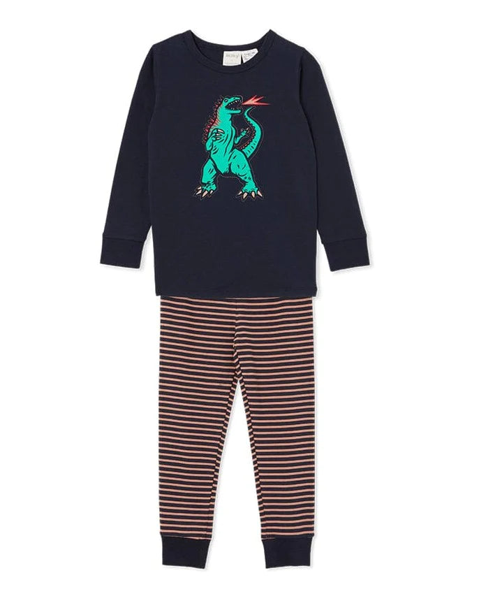 Milky dinosaur long sleeve pjs in navy