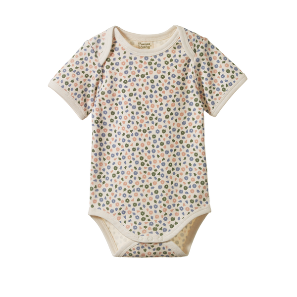 Nature Baby Short Sleeve Bodysuit Chamomile Blooms Print in Multi