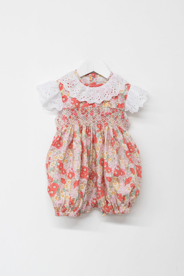 Smox Rox Poppy smocked romper apricot in orange floral