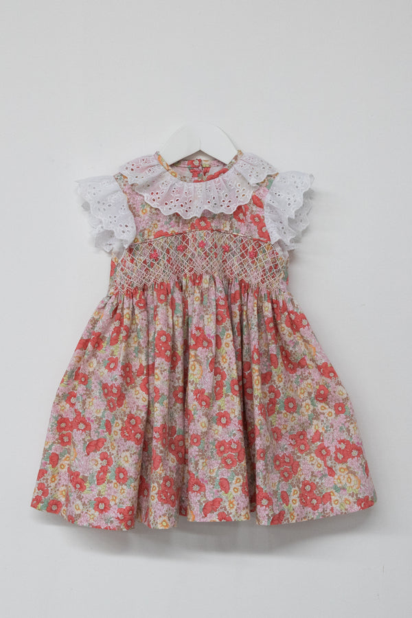 Smox Rox Poppy smocked dress apricot in orange floral