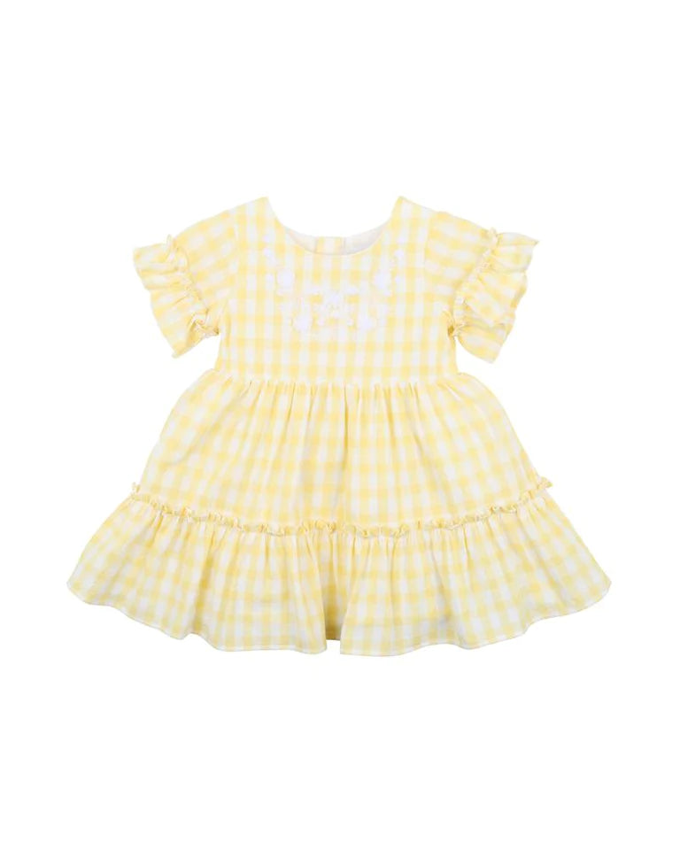 Bebe Peggy embroidered gingham dress lemon in yellow