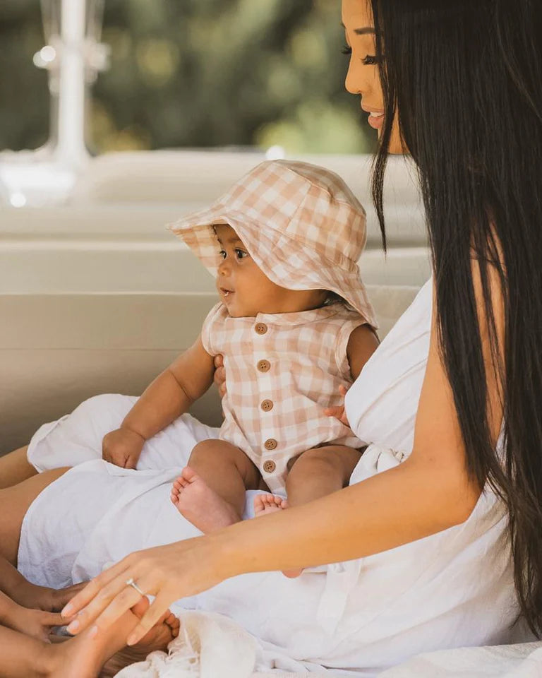 Bebe Quinn check bodysuit in brown