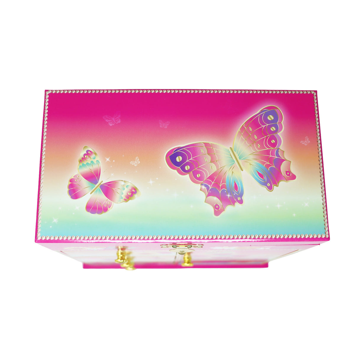 Pink Poppy Rainbow Butterfly Large Music Box