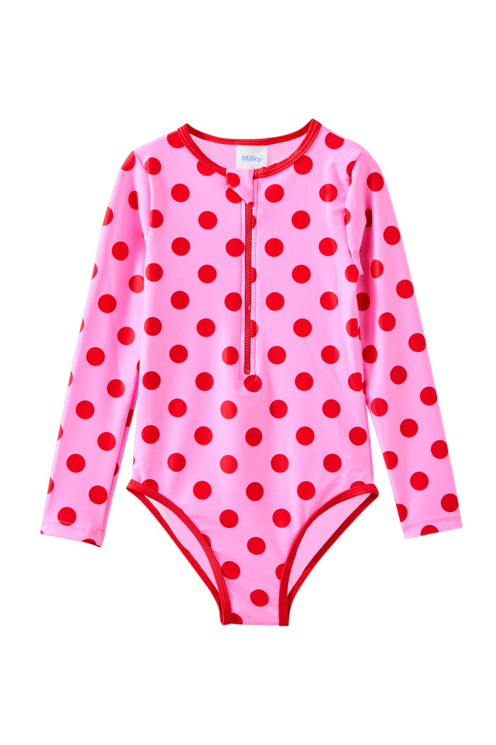Milky Polka Dot L/S Swimsuit