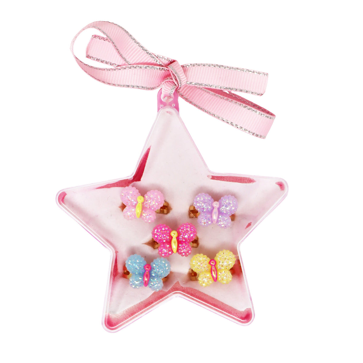 Pink Poppy sparkle butterfly rings