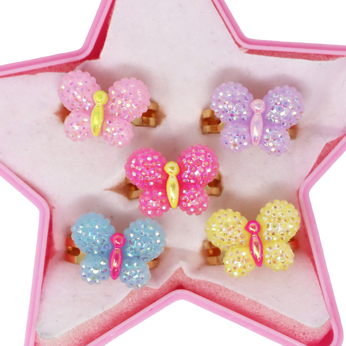 Pink Poppy sparkle butterfly rings