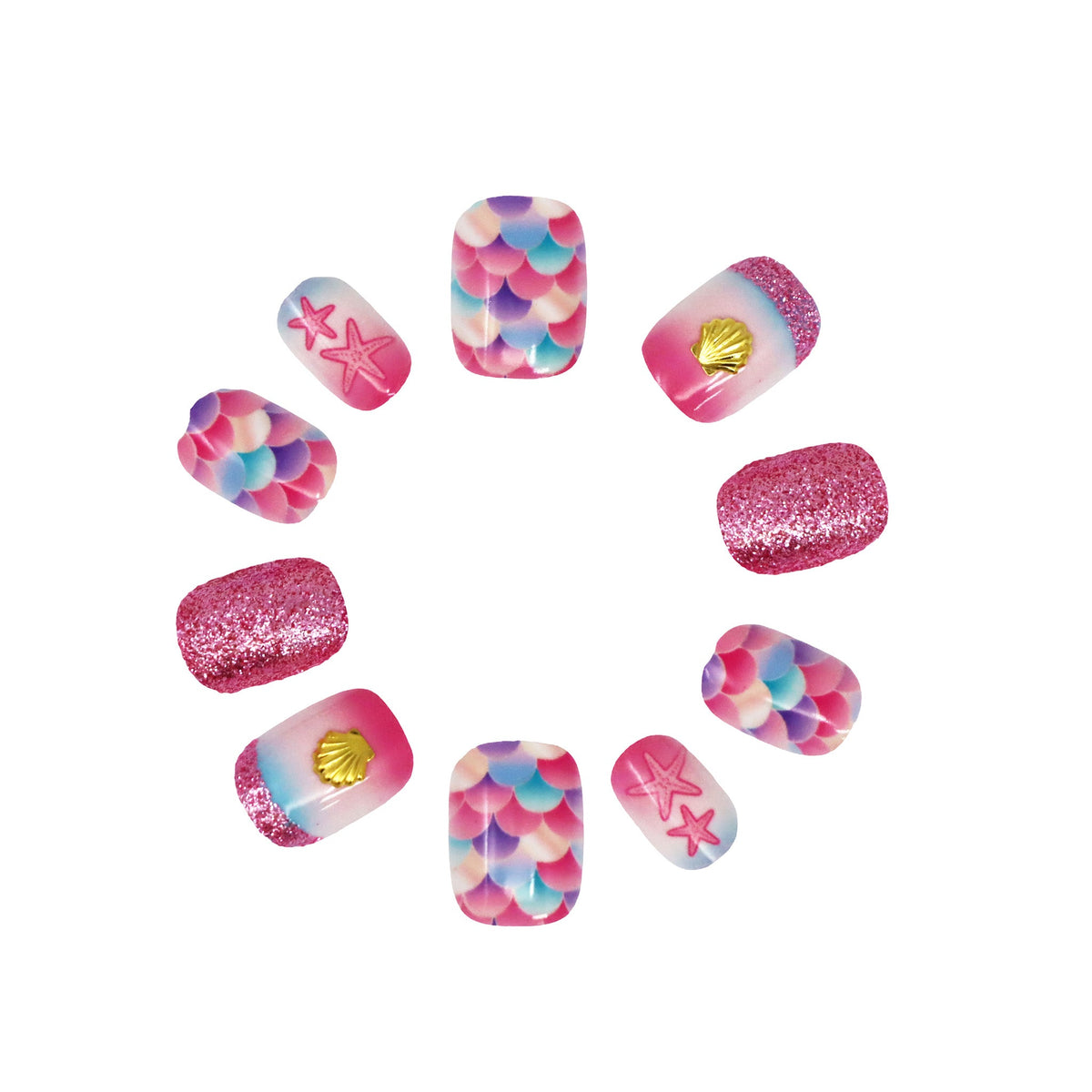 Pink Poppy 3D Mermaid Sparkle Press On Nails