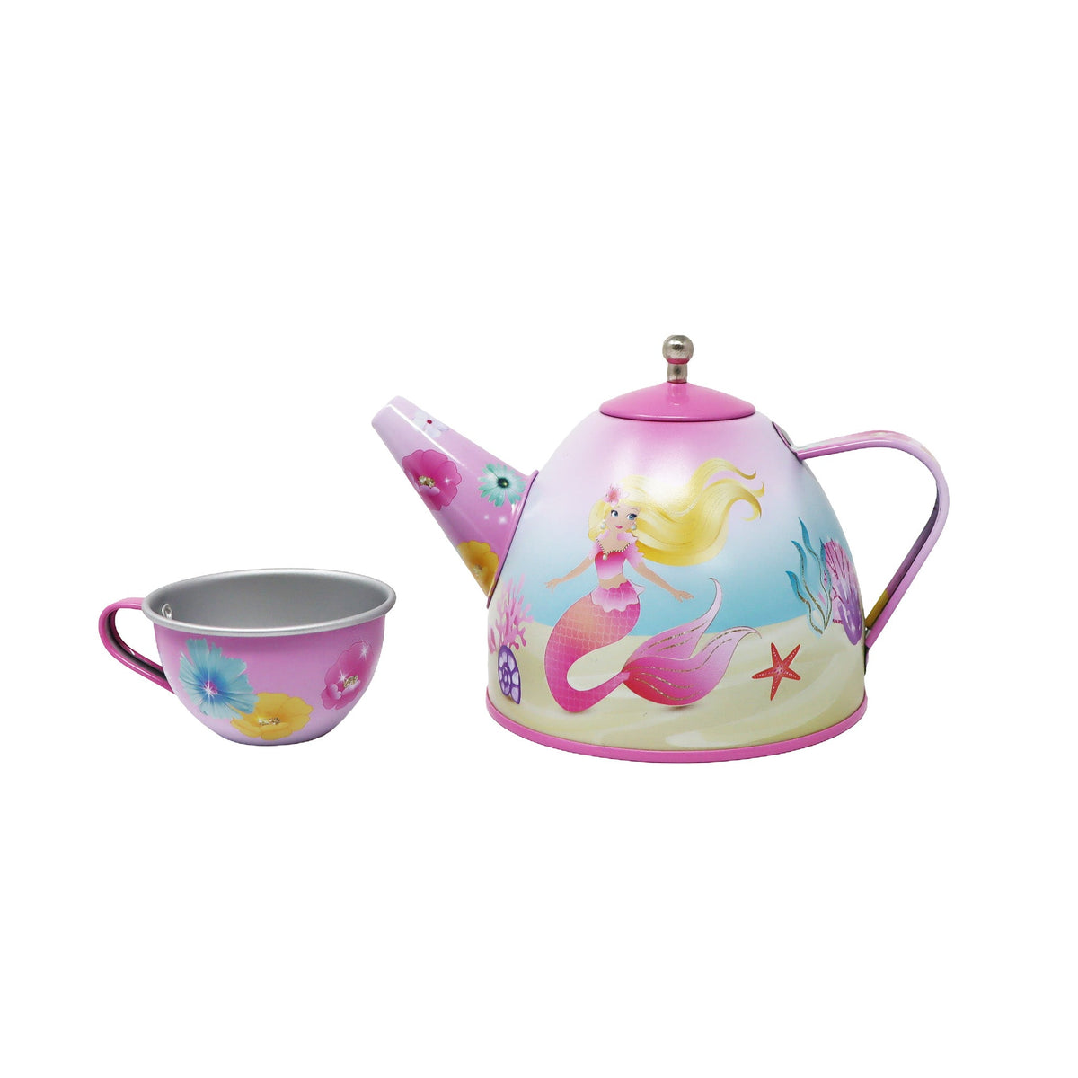 Pink Poppy Mermaid 15pc Tin Tea Set in Basket