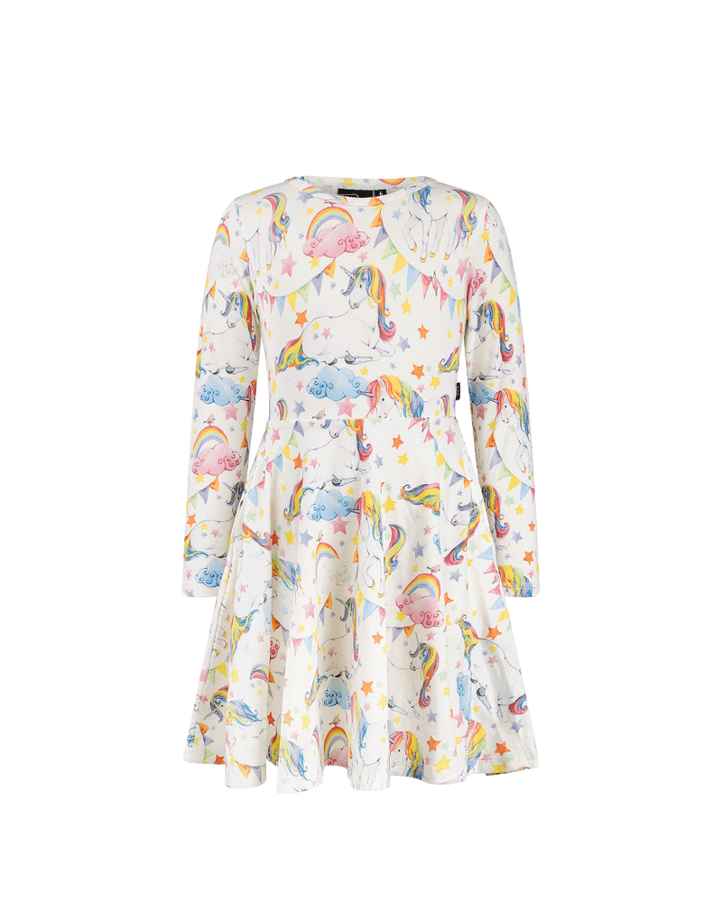 Rock Your Baby unicorn flags long sleeve waisted dress