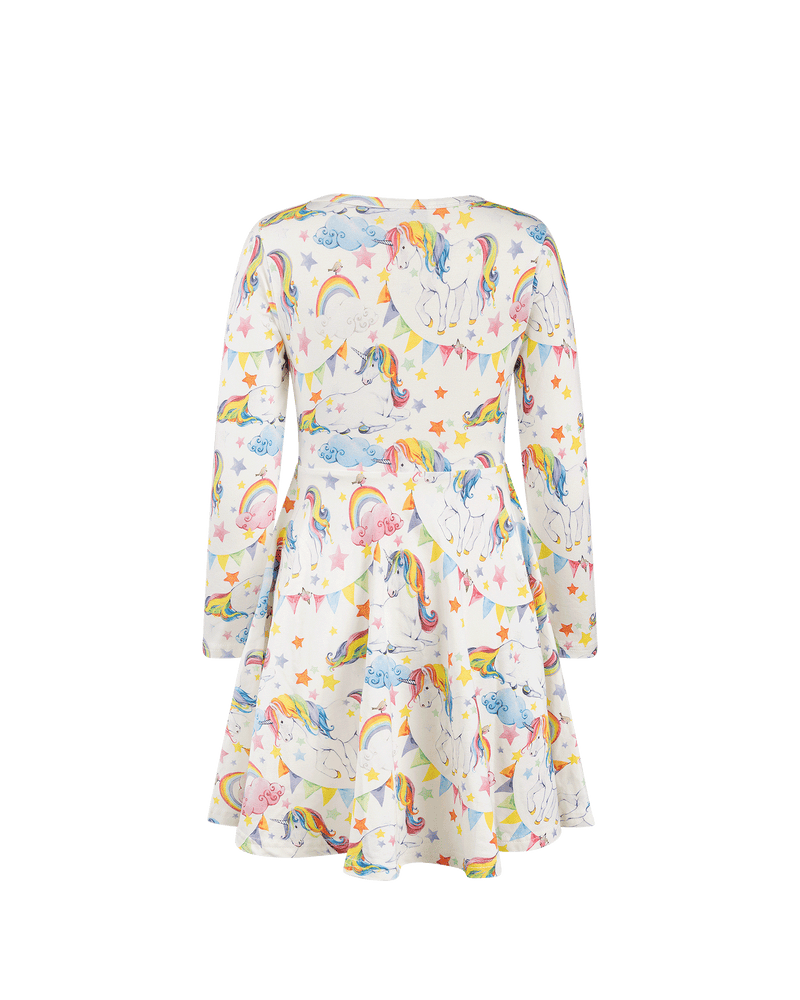 Rock Your Baby unicorn flags long sleeve waisted dress
