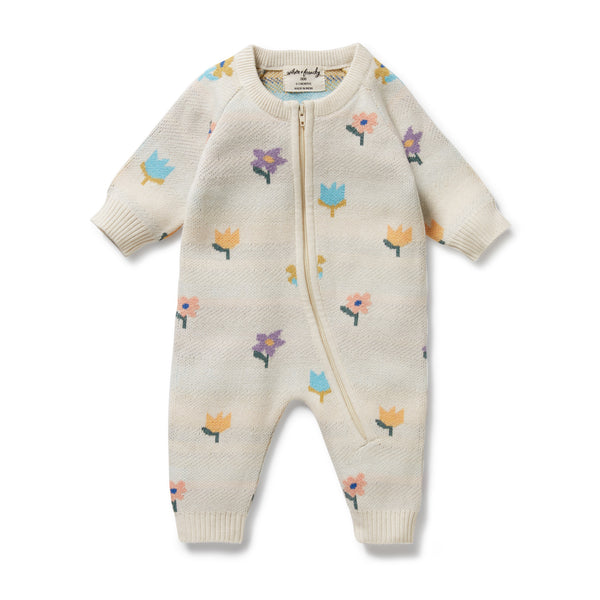 Wilson & Frenchy Flower Pop Organic Knitted Jacquard Growsuit