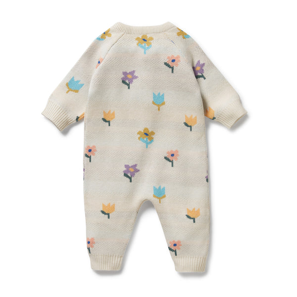 Wilson & Frenchy Flower Pop Organic Knitted Jacquard Growsuit