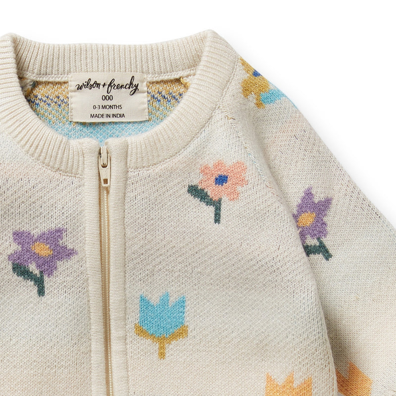 Wilson & Frenchy Flower Pop Organic Knitted Jacquard Growsuit
