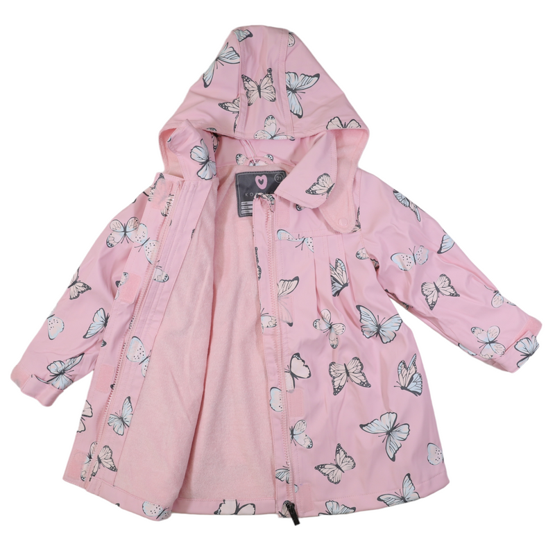Korango butterfly colour change terry towelling raincoat fairytale pink