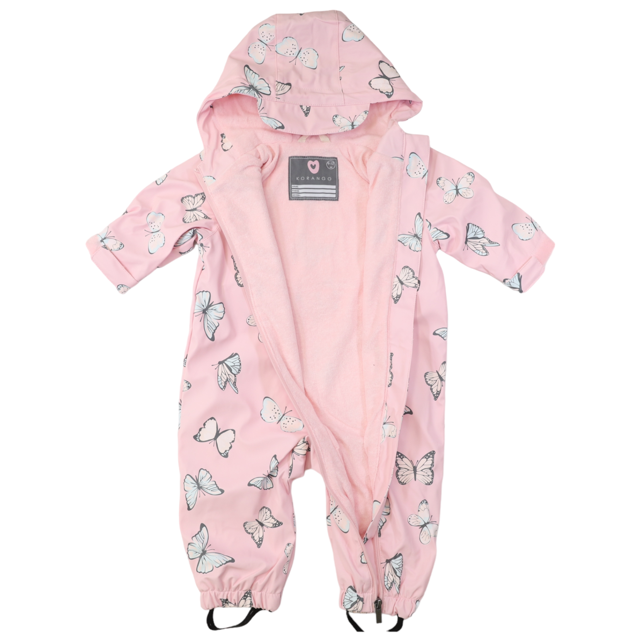 Korango butterfly colour change terry towelling lined zip rain suit in fairytale pink