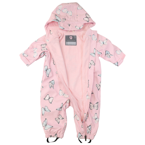 Korango butterfly colour change terry towelling lined zip rain suit in fairytale pink