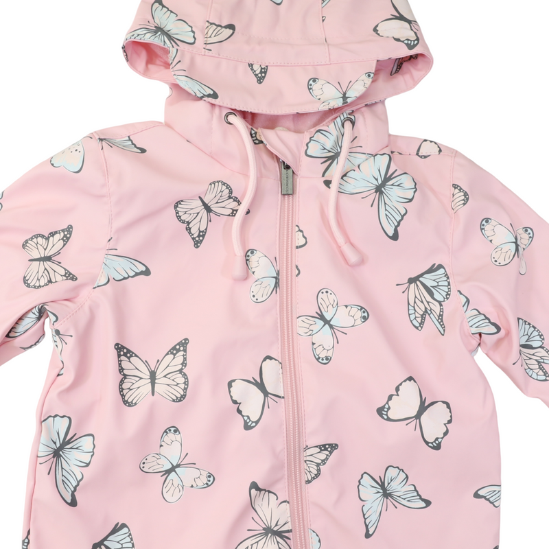 Korango butterfly colour change terry towelling lined zip rain suit in fairytale pink