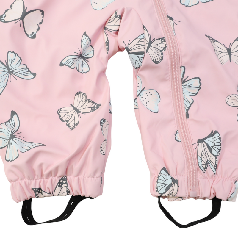 Korango butterfly colour change terry towelling lined zip rain suit in fairytale pink