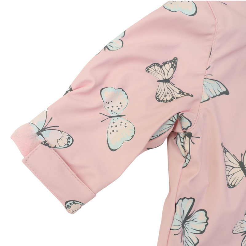 Korango butterfly colour change terry towelling lined zip rain suit in fairytale pink