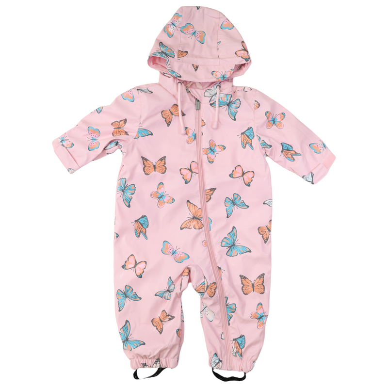 Korango butterfly colour change terry towelling lined zip rain suit in fairytale pink