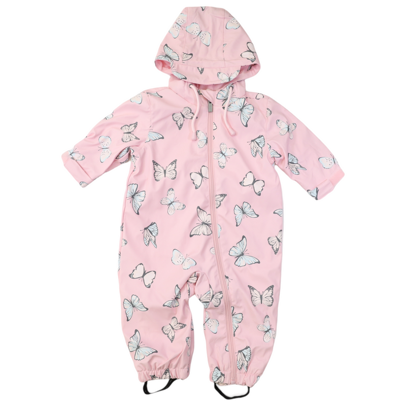 Korango butterfly colour change terry towelling lined zip rain suit in fairytale pink