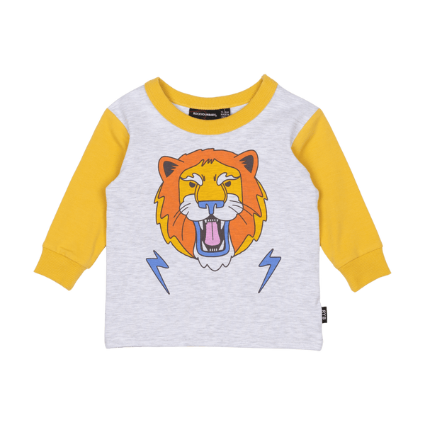 Rock Your Baby electric lion Baby LS Tee in grey marle/mustard