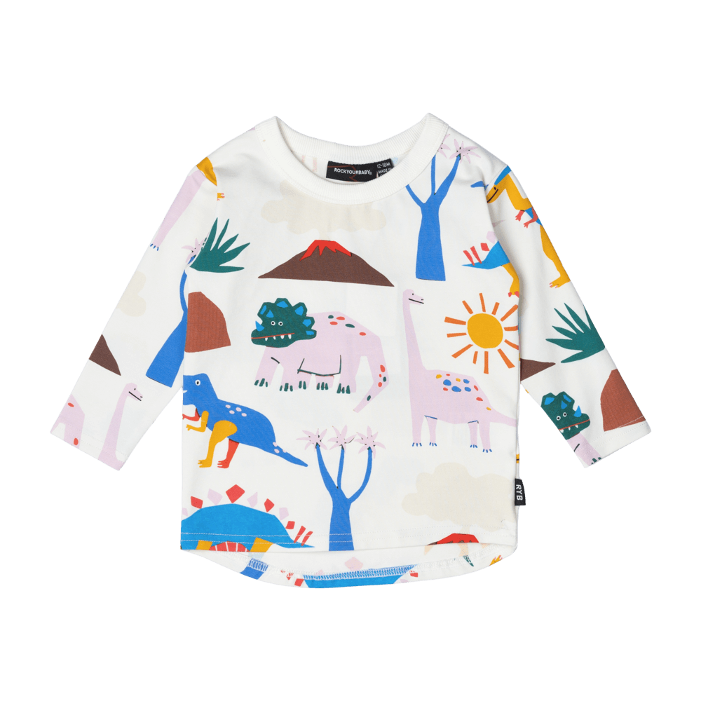 Rock Your Baby Dino Sun Baby LS Tee in Cream