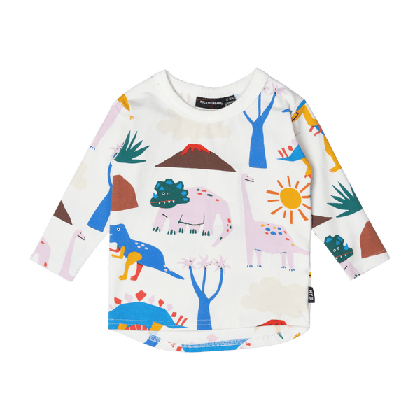 Rock Your Baby Dino Sun Baby LS Tee in Cream