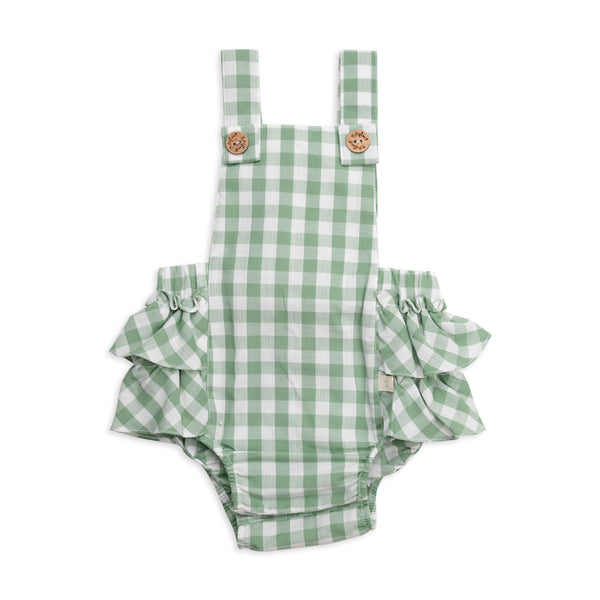Tiny twig frill romper set in basil gingham
