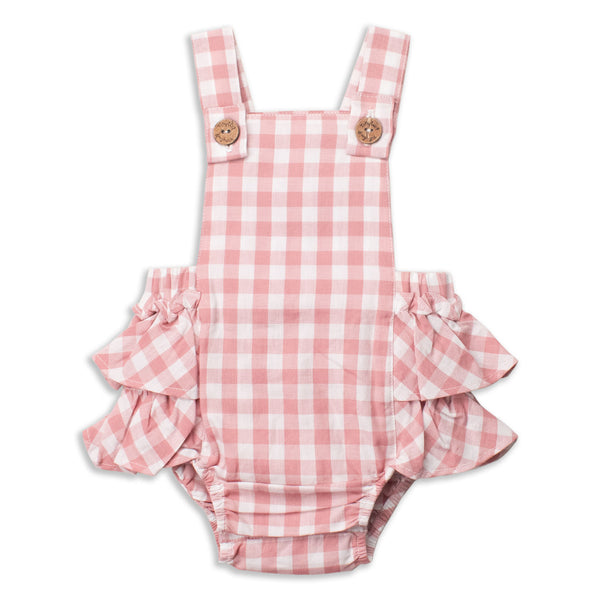 Tiny twig frill romper set in lotus gingham