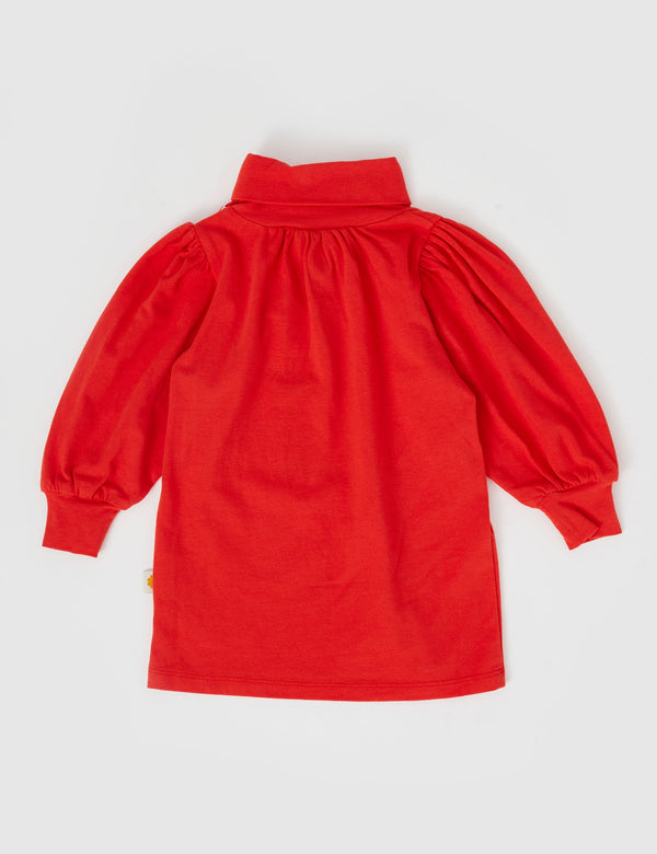 Goldie & Ace Sofia Embroidered Puff Sleeve Skivvy Apple Red in Red